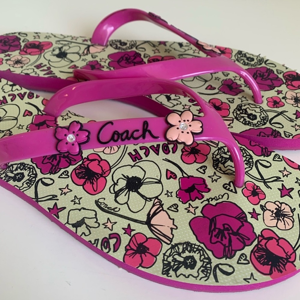 Coach Pink Floral Flip Flops